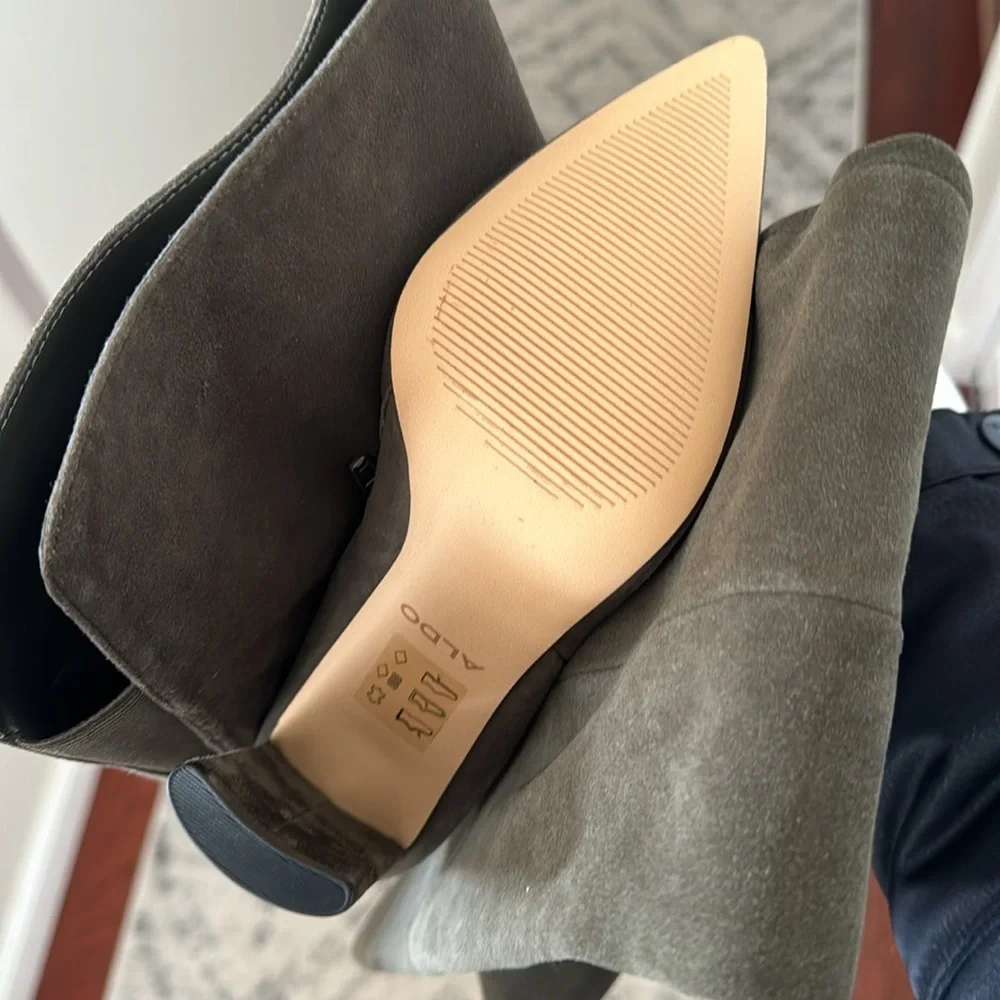 Aldo Over the Knee High Heel Boots Dark Green Suede - Picture 11 of 11